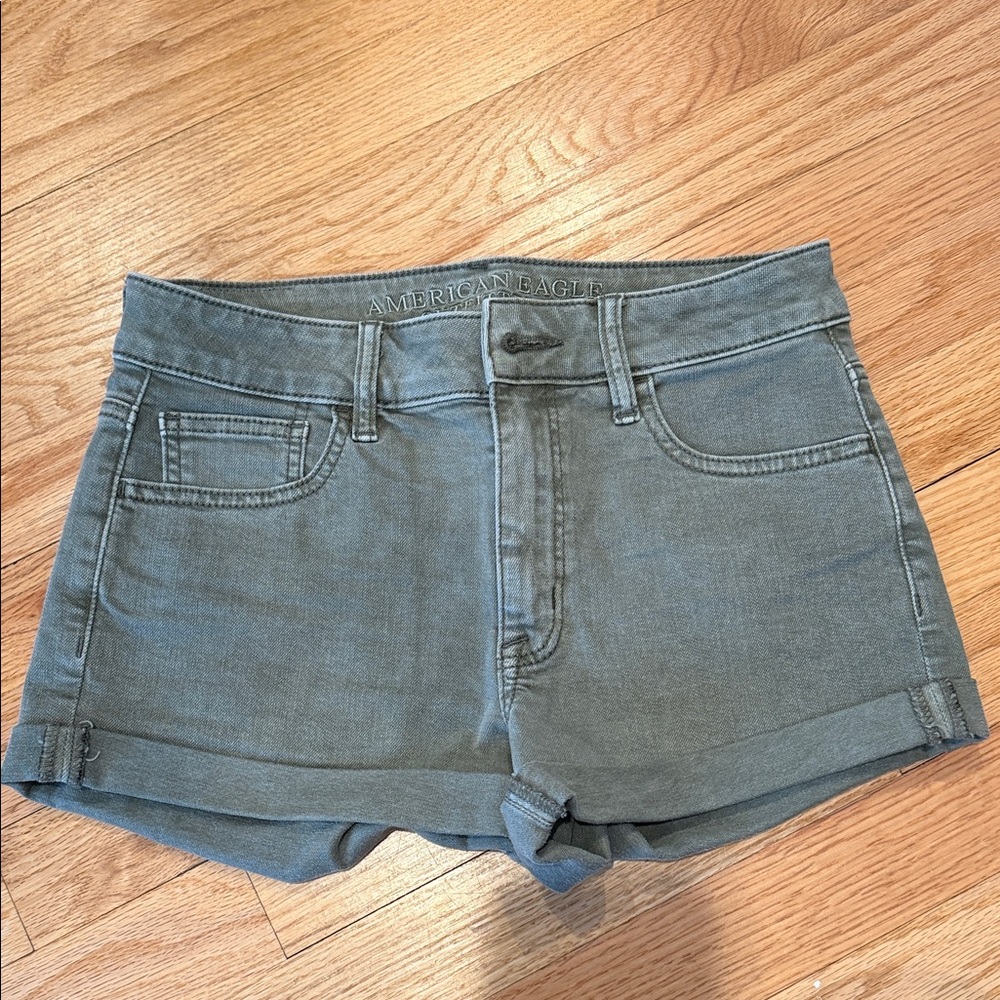 American Eagle Outfitters Olive Green Denim Rolled-Hem Shorts